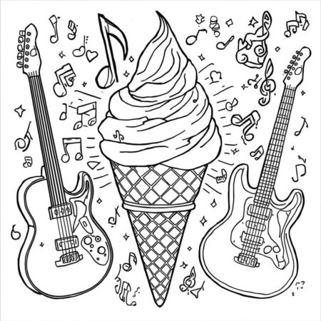 Sorvete e Musica (Desenho para Colorir)