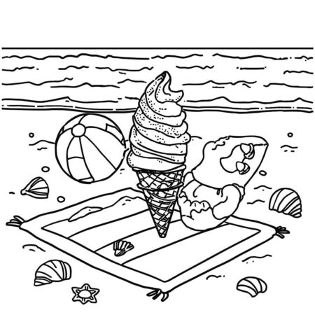Sorvete e Praia (Desenho para Colorir)