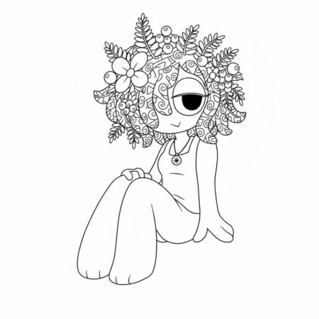 Sprunki Fofa com Flores (Desenho para Colorir)