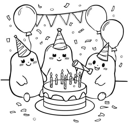 Squishmallows Festa de Aniversario (Desenho para Colorir)