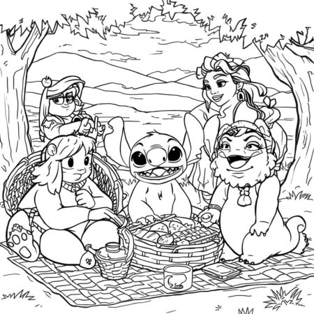 Stitch e Amigos (Desenho para Colorir)