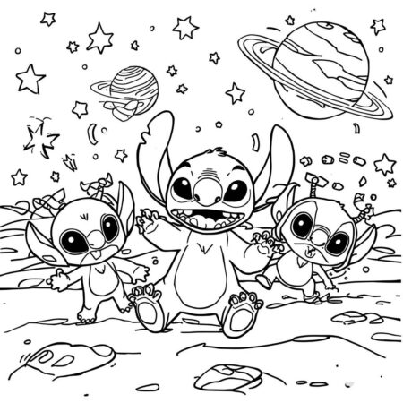 Stitch e Amigos (Desenho para Colorir)