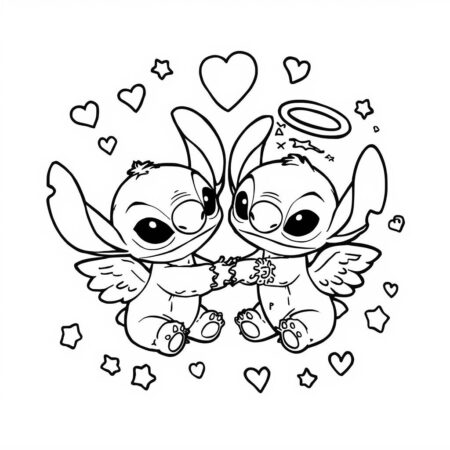 Stitch e Angel Kawaii (Desenho para Colorir)