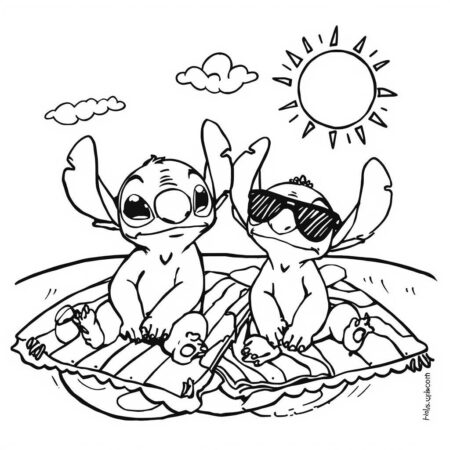 Stitch e Angel em um Dia de Sol (Desenho para Colorir)