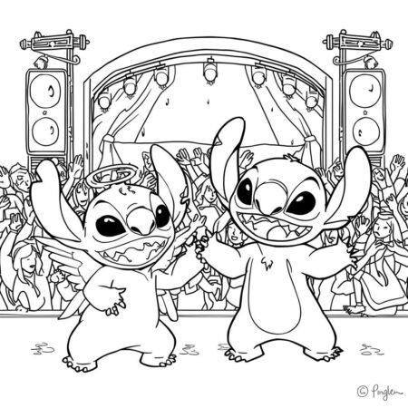 Stitch e Angel em um Festival de Musica (Desenho para Colorir)