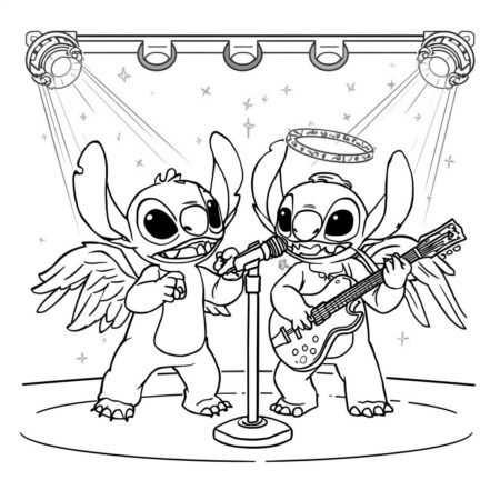 Stitch e Angel em um Show (Desenho para Colorir)