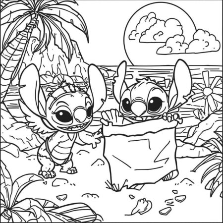 Stitch e Angel em uma Aventura (Desenho para Colorir)