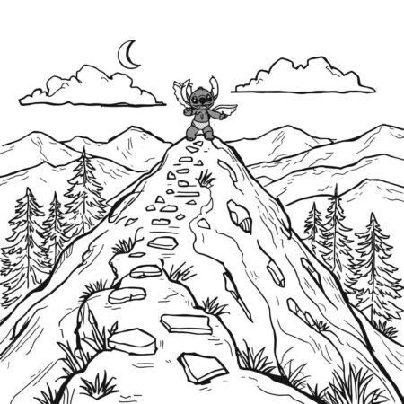 Stitch e Angel na Montanha (Desenho para Colorir)