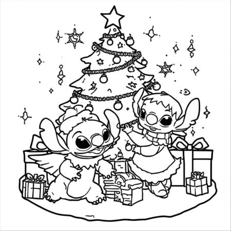 Stitch e Angel no Natal (Desenho para Colorir)