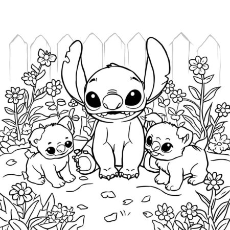 Stitch e Animais (Desenho para Colorir)