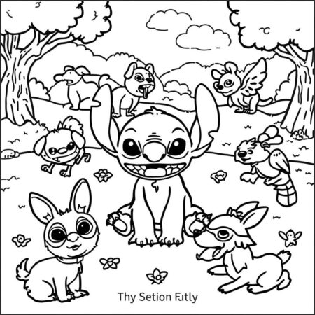 Stitch e Animais (Desenho para Colorir)