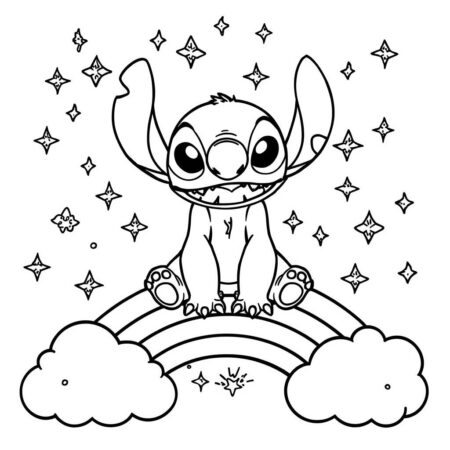 Stitch e Arco Iris (Desenho para Colorir)