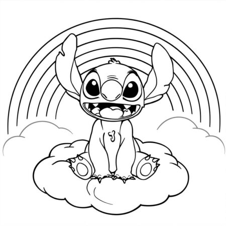 Stitch e Arco iris (Desenho para Colorir)