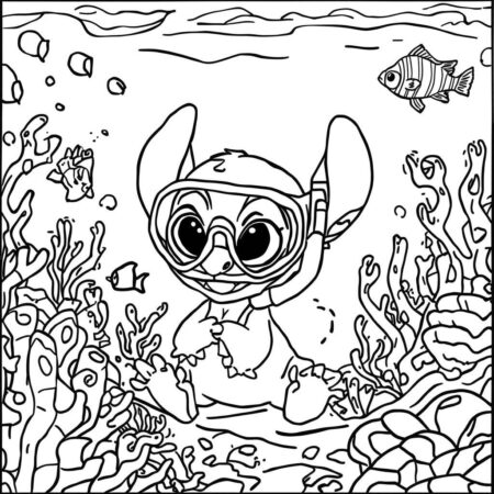Stitch e Aventura no Mar (Desenho para Colorir)