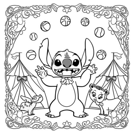Stitch e Circo (Desenho para Colorir)