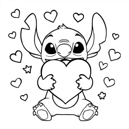 Stitch e Coracao (Desenho para Colorir)