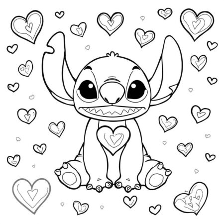 Stitch e Coracao (Desenho para Colorir)