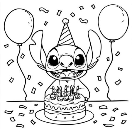Stitch e Festa (Desenho para Colorir)