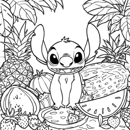Stitch e Frutas (Desenho para Colorir)