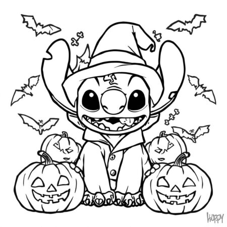 Stitch e Halloween (Desenho para Colorir)