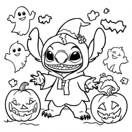 Stitch e Halloween (Desenho para Colorir)