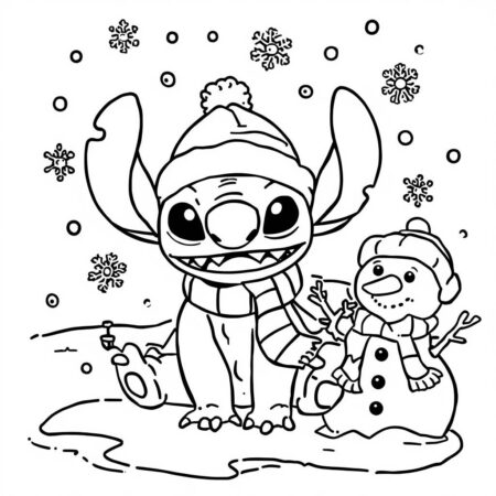 Stitch e Inverno (Desenho para Colorir)