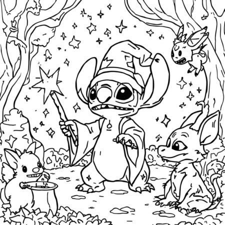 Stitch e Magia (Desenho para Colorir)