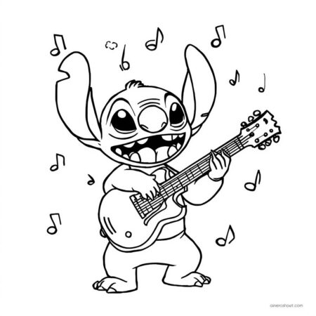 Stitch e Musica (Desenho para Colorir)