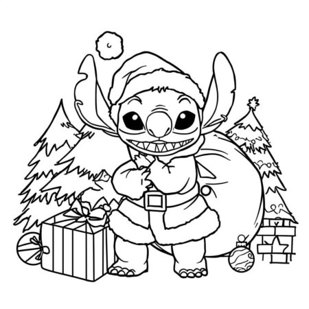 Stitch e Natal (Desenho para Colorir)