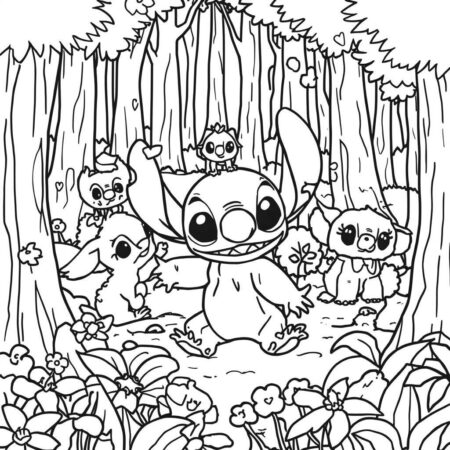 Stitch e Natureza (Desenho para Colorir)