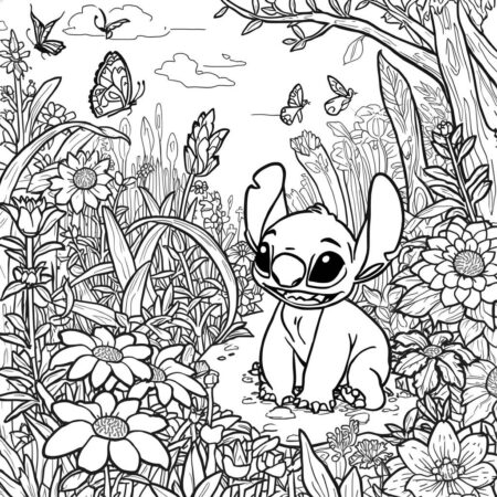 Stitch e Natureza (Desenho para Colorir)