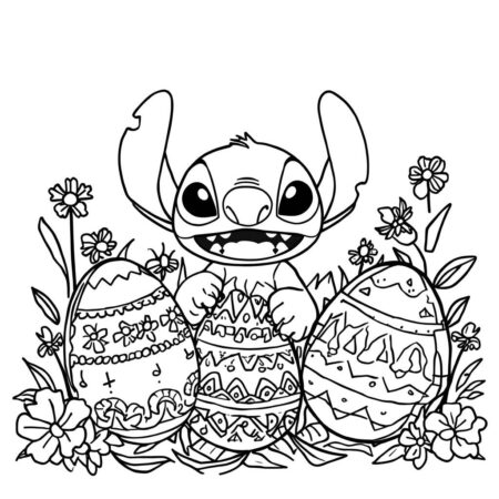 Stitch e Pascoa (Desenho para Colorir)