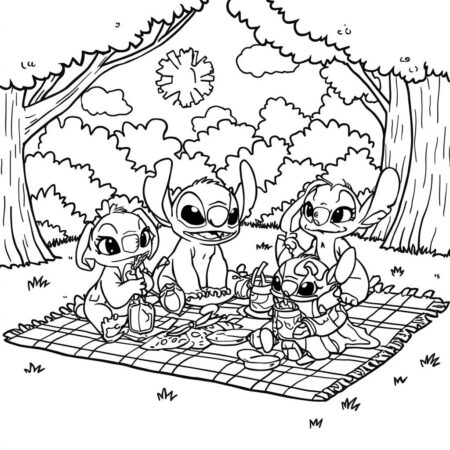 Stitch e Piquenique (Desenho para Colorir)