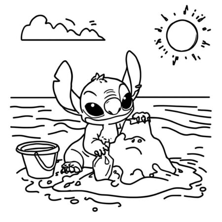 Stitch e Praia (Desenho para Colorir)