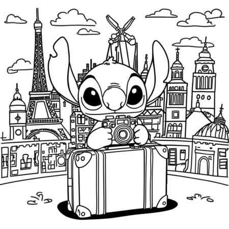 Stitch e Viagem (Desenho para Colorir)
