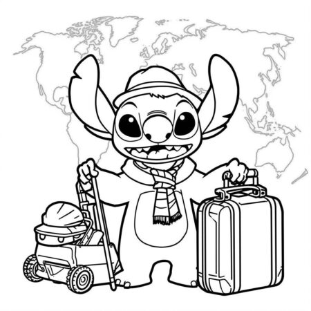 Stitch e Viagem (Desenho para Colorir)