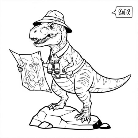 T rex Explorador Aventura (Desenho para Colorir)