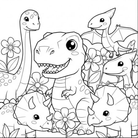 T rex Kawaii Divertido (Desenho para Colorir)