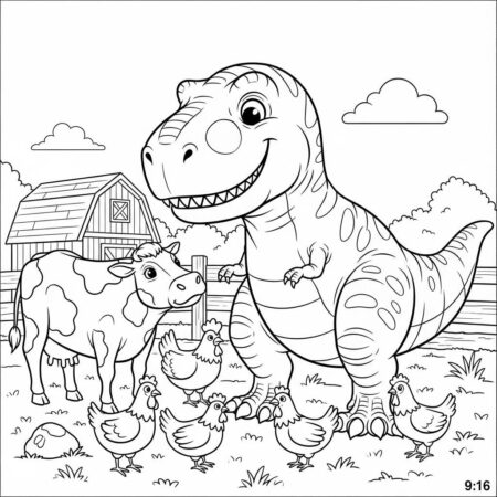 T rex e a Fazenda (Desenho para Colorir)
