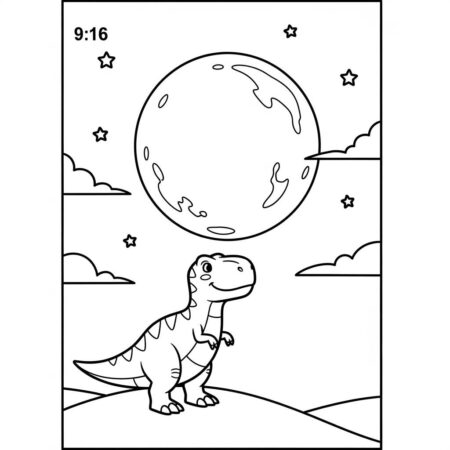 T rex e a Lua Brilhante (Desenho para Colorir)