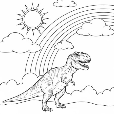 T rex e o Arco Iris (Desenho para Colorir)