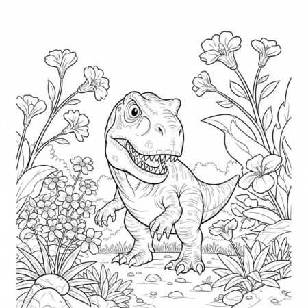 T rex e o Jardim das Flores (Desenho para Colorir)