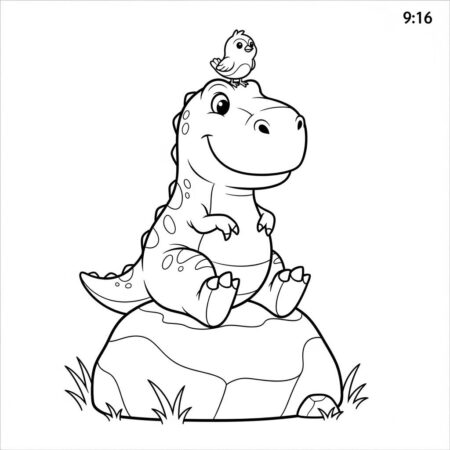 T rex e seu Amigo Passaro (Desenho para Colorir)