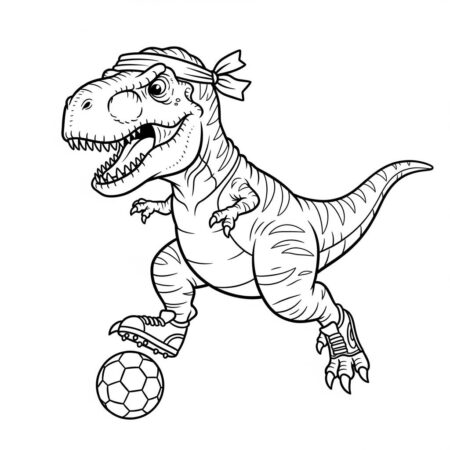 T rex em Acao Esportiva (Desenho para Colorir)