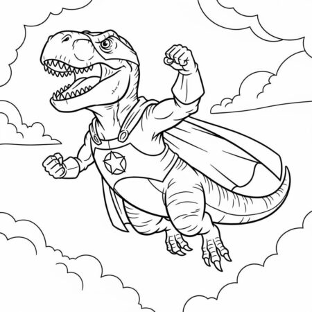 T rex em Acao Super Heroi (Desenho para Colorir)