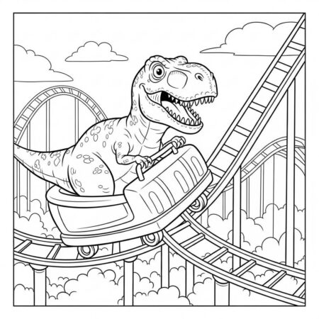 T rex no Parque Diversao (Desenho para Colorir)