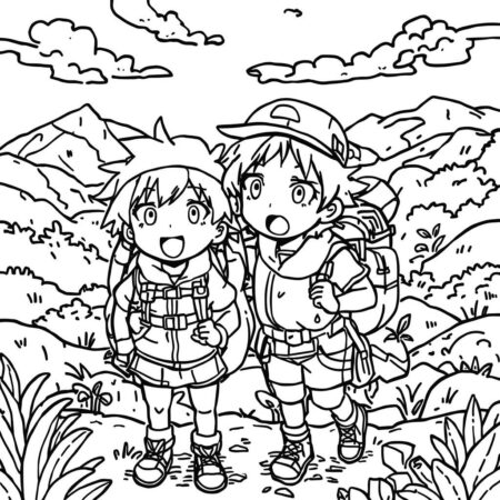 Tanjiro e Nezuko em aventura (Desenho para Colorir)