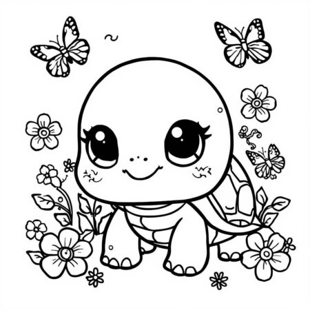 Tartaruga Kawaii (Desenho para Colorir)