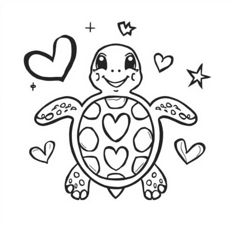 Tartaruga com Coracao (Desenho para Colorir)