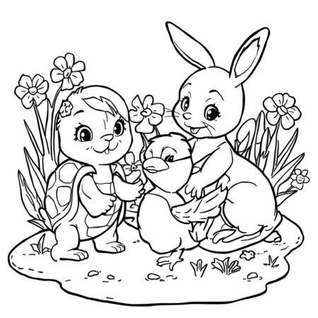 Tartaruga e Amigos (Desenho para Colorir)